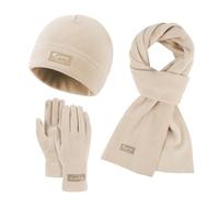 SAUTRV Damen & Herren Herbst Winter Warm Niedlich Wolle Mütze Schal Handschuhe Drei Stück Winter Schnee Strickmütze Bildschirm Fäustlinge Schals Sets Handschuhe Schal Set für Jungen, beige, One size
