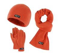 SAUTRV Damen & Herren Herbst Winter Warm Niedlich Wolle Mütze Schal Handschuhe Drei Stück Winter Schnee Strickmütze Bildschirm Fäustlinge Schals Sets Handschuhe Schal Set für Jungen, Orange, One size
