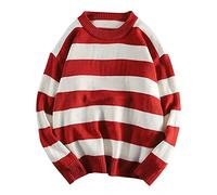 SAUTRV Gestreifter Pullover für Herren - Rundhalspullover für Herren, gestrickt, gestreift, strukturiert, warm, lange Ärmel, gestreifte Tops, locker, warm, weich, Rundhalsausschnitt, lässiger