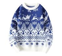 SAUTRV Herbst und Winter Herren Weihnachten Strick Vintage Rundhals Pullover Herbst Halbe Wolle Mäntel für Herren, blau, XXL