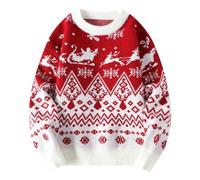 SAUTRV Herbst und Winter Herren Weihnachten Strick Vintage Rundhals Pullover Herbst Halbwolle Mäntel für Herren, rot, XXL