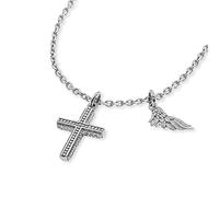 SAVE BRAVE silberne Herren Halskette aus Edelstahl mit Flügel und Kreuz Anhänger - Karabinerverschluss - Länge: 60 + 10cm - ohne Nickel und Blei - inkl. Schmuckverpackung