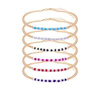 SAVITA 6 Stück Handgefertigte Perlen Fußkettchen, Bunte Glasperlen Goldene Kette Boho Fußkettchen Böhmische Armbänder Verstellbar Perlenarmbänder für Damen Mädchen (Stil 5)