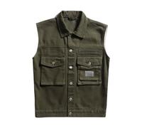 SAWEEZ Herren Jeansweste, Lässige Cowboy Jeansjacke, Weste, Stilvolle Dünne Jeansweste, Jacke Mit Mehreren Taschen, Ärmellose Jeansjacke, Sommer Trekking Wanderweste, Grün, Xl