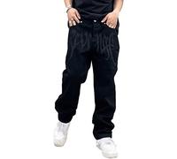 Sawmew Baggy Jeans Bedruckt Herren Jeans Men Hip Hop Jeans Baggy Jeanshose Teenager Jungen Bein Jeans Skateboard Hose Streetwear (Color : Black, Size : 4XL)