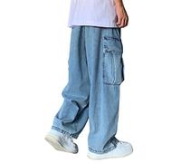 Sawmew Baggy Jeans Y2k Herren Baggy Jeans Herren Hip Hop Jeans Hose Gerade Jeans High Street Streetwear Denim Hose Jungen Hose mit Weitem Bein (Color : Blue, Size : L)