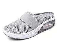Sawmew Clogs Weiche Hausschuhe Damen Pantoletten Mesh Sabot mit Orthopädisch Luftkissen Atmungsaktiv Plateau Freizeit Sandalen Slipper (Color : Gray, Size : 39(245CM))
