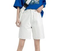 Sawmew Damen Baggy Jorts Jean Shorts Denim Shorts Jeans Wide Leg Jeans Y2K Shorts Grunge Hip Hop Hose Streetwear Bermuda Shorts Mädchen(White,S)