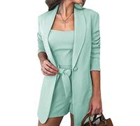 Sawmew Damen Blazer Kurze Hose Weste Elegant Business Anzug Set Hosenanzug Blazer Kurze Hose 3-teilig Anzug Dreiteilig Büro Slimfit Formal Modern Festlicher Suit Blazer (Color : Green, Size : S)