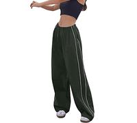 Sawmew Damen Cargo Hose Y2k Baggy Lange Hosen Straight Sweathose Elastische Bund Hosen Sports Jogginghose Streatwear mit Taschen Streetwear Freizeithose (Color : Green, Size : L)