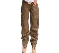 Sawmew Damen Cargohose Baggy Low Waist Cargo Jeans Gerade Breites Bein Denim Hosen Y2k Aesthetic Vintage Jeanshosen 90er Streetwear Jeanshose Straight Leg Pants Loose Fit Boyfriend Pants für Damen (C