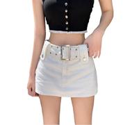 Sawmew Damen Jeansrock Y2K High Waist Denim Rock Jeans Mini-Rock Mit Knöpfen Plissee Micro Minirock Sommer Sexy Rock Pencil Rock E-Girl Streetwear (Color : White, Size : L)