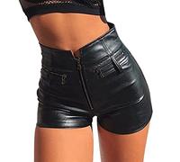 Sawmew Damen Sexy Leder Shorts Glanz Hohe Taille PU Lederoptik Kurze Hose Push up Lederimitat Kunstlederhose Hotpants (Color : Black, Size : XX-Large)