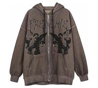 Sawmew Frauen Casual Einfarbig Hoodie Jacke Langarm Reißverschluss Loose Fit Y2k E-Girl Übergroße Engel Schmetterling Gedruckt Sweatshirt Streetwear Übergroßer Kapuzenmantel