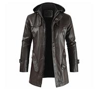 Sawmew Herren Bomberjacke Lange Lederjacken Herbst-Revers Winter Dickes Fleece Lässige Vintage Herren Outwear Outwear Herren PU-Ledermäntel (Color : Kaffee, Size : M)