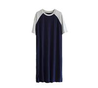 Sawmew Herren Nachthemd Kurzarm Modal Einteiliger Schlafanzug Luftig Lang Nachtwäsche Shirt Praktisch Sleepshirt (Color : Dark Blue, Size : XL)