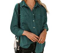 Sawmew Jeanshemd Damen Langarm Button Down Jeansbluse Mode Frühling Herbst Leicht Jeansjacke mit Taschen (Color : Dark Green, Size : XXL)