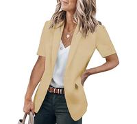 Sawmew Kurzarm Blazer Damen Dünn Blazerjacke Vintage Blazer Kurzblazer Female Lässige Frühlingsjacke Jacke Longblazer (Color : Apricot, Size : XL)