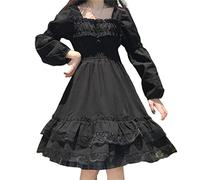 Sawmew Lolita Kleider Gothic Lolita Frauen Kleid Punk Japanisches Harajuku Schöne Kleid Mall Goth Schwarz Langarm Hosenträger Bandagekleid (Color : Black, Size : M)
