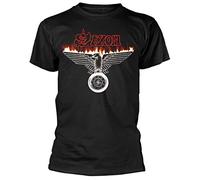 Saxon 'Burning Wheels of Steel' (Black) T-Shirt (medium)