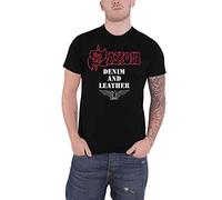 SAXON Denim and Leather T-Shirt L
