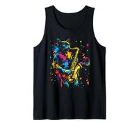 Saxophon Katze Jazz Musik Splash Art Tank Top