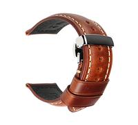 SAXTZDS 18mm - 26mm Uhrenarmband aus echtem Leder Vintage-Lederarmband für Herren mit Butterfly-Schließe, Hellbraun, 22mm