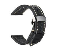 SAXTZDS Uhrenarmbänder 18mm, 20mm, 22mm, 24mm, Vintage-Uhrenarmband aus echtem Leder mit Faltschließe, Schwarz, 24mm