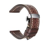 SAXTZDS Uhrenarmbänder 18mm, 20mm, 22mm, 24mm, Vintage-Uhrenarmband aus echtem Leder mit Faltschließe, Kaffee, 22mm