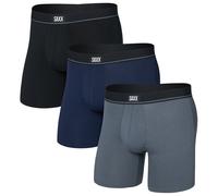 Saxx - Essential Cotton Boxer Brief Fly 3-Pack - Alltagsunterwäsche, Gr. XXL, blau/schwarz (Black/Turbulence/Maritime)