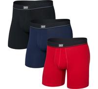 Saxx - Essential Cotton Boxer Brief Fly 3-Pack - Alltagsunterwäsche, Gr. M, schwarz (Red/Maritime/Black)