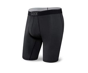 Saxx Men's Underwear Herrenunterwäsche - Quest Schnelltrocknendes Mesh Boxershorts mit langem Bein und integrierter Pouch TM Unterstützung - Längere Unterwäsche für Herren, Schwarz II, XS