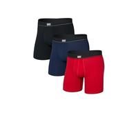 Saxx - Essential Cotton Boxer Brief Fly 3-Pack - Alltagsunterwäsche, Gr. L, schwarz (Red/Maritime/Black)