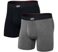Saxx - Vibe Xtra Boxer Brief Fly 2-Pack - Kunstfaserunterwäsche, Gr. S, grau/schwarz (Black/DarkGreyHeather)
