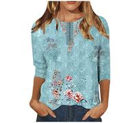 Saymany 3/4 Arm Shirt Damen 3/4 Arm Shirt Damen Tshirt Damen Damen Tshirt Elegant Damenblusen Kurzarm T-Shirts Für Damen Damen Shirts Sommer Oberteile Damen Frühling Oberteile Damen Sommer（1-Blue,L