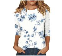 Saymany 3/4 Arm Shirt Damen Tshirt Damen Elegant Oberteile Damen Frühling Damen Tshirt Tunika Damen Elegant Blusenshirt Damen 3/4 Arm Bluse Damen Bluse Kurzarm Damen Shirts Damen Sommer（6-Blue,M