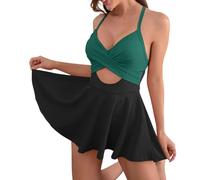 Saymany Bauchweg Badeanzug Mit Bügel Bikini Tanga Geschenk Freundin Geburtstag Sport Badeanzug Damen Mit Cups Schwimmrock Baderock Bikini Damen Set Bauch Weg Bikinis Für Mädchen（1-Green,L