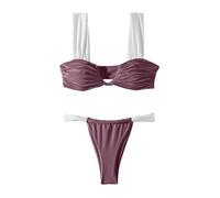 Saymany Bikini Damen Push Up Sommer Tankini Damen Mit Cups Bikini Damen Set Schwarz Shapewear Damen Bauchweg Bikini High Waist Damen Badeanzug Zweiteilig Bikini Push Up Bikini Bandeau（2-Purple,M