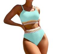 Saymany Bikini High Waist Damen Suits Shapewear Damen Badeanzug Damen Push Up Bikini Mit Shorts Bikini Push Up Damen Bikini Damen Set Bauch Weg Strandkleid Damen Bandeau Bikini Damen Set（Hellblau,XL