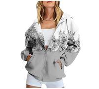 Saymany College Jacke Damen Leicht Hoodie Oversized Mit Taschen Kapuzenpullover Leichte Sweatshirt Für Trainingsjacke Casual Reißverschluss (B Gray,S)