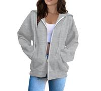 Saymany College Jacke Damen Streifen Sportjacke Sweatshirt Mit Kapuze Sport Style Hoodie Kapuzenjacke Herbst Sweatjacke Ohne Kapuzenpullover Warm Oversize (A Light Gray,M)