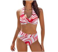 Saymany Damen Anzug Set Tankini Oberteil Damen Einzeln Badeanzug Damen Neckholder Bikini Bauchweg Bandeau Bikini Damen Bauchweg Hose Damen Bikini High Waist Damen Badeanzüge Für Damen（2-Hot Pink,M