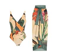 Saymany Damen Badeanzug v Ausschnitt Sexy high Waist Badeanzug Swimsuit Sport Einteiler bademode Tankini Push up+ 1-teiliges Vertuschung-Badeanzug mit Vintage Druck Elegant Swimsuit