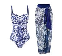 Saymany Damen Bikini Set Lace Up Bikini Bademode Elegant Push Up Bademode Summer Bikini Oberteil Damen Badeanzug V Ausschnitt Blumenmuster Badeanzug Damen Zweiteiliger Bademode