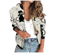 Saymany Damen Bomberjacke Blumenmuster Langarm Jacket leichte Fliegerjacke Blouson Pilotenjacke Kurzjacke Damenjacke Outwear Kurz Coat Herbst Frühling College Jacke Casual Jacke Leicht Kurze Jacke