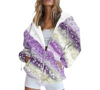 Saymany Damen Hoodie Jacke Casual Trainingsjacke Lange Übergangsjacke Sport Style Damen-Jacken Pullover Jacken Übergangsjacken Sweatjacke Oversize Hoodies Für (E Purple,XL)