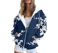 Saymany Damen Hoodie Jacke Oversize Blumen Drucken Kapuzenjacke Sweatjacke Mit Kapuze Zip Up Hoodies Übergangsjacke Casual Herbst Winter Kapuzenpullover Sweatshirtjacke Langarm Herbstjacke Sportjacke