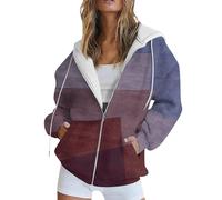 Saymany Damen Jacke Herbst Kapuzenjacke Sweatjacke Große Größen Streifen Kapuzenpulli Casual Lange Übergangsjacke Sport Style Hoodie (C Purple,XXL)