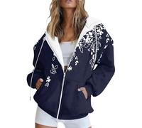 Saymany Damen Jacke Winter Herbst Kapuzenjacke Oversized Hoodie Casual Hoodies Mantel Reißverschluss Lang Sweatshirtjacke Oversize Weiches Sweatshirt (B Navy,M)