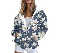 Saymany Damen Jacke Winter Reißverschluss Übergangsjacke Kaputzensweatjacke Herbst Sweatshirt Leichte Sport Sweatshirtjacke Mode Hoodie (C Navy,3XL)